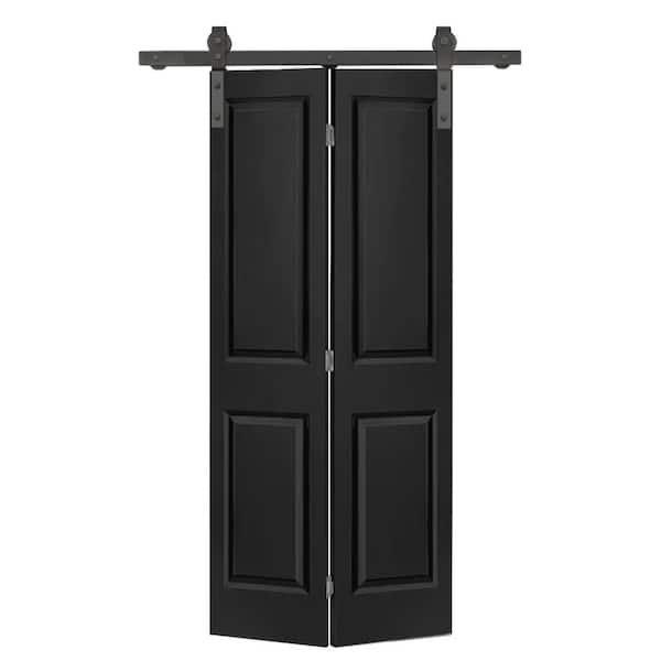CALHOME 30 in. x 80 in. 2 Panel Black Painted MDF Composite Bi-Fold Barn Door with Sliding Hardware Kit