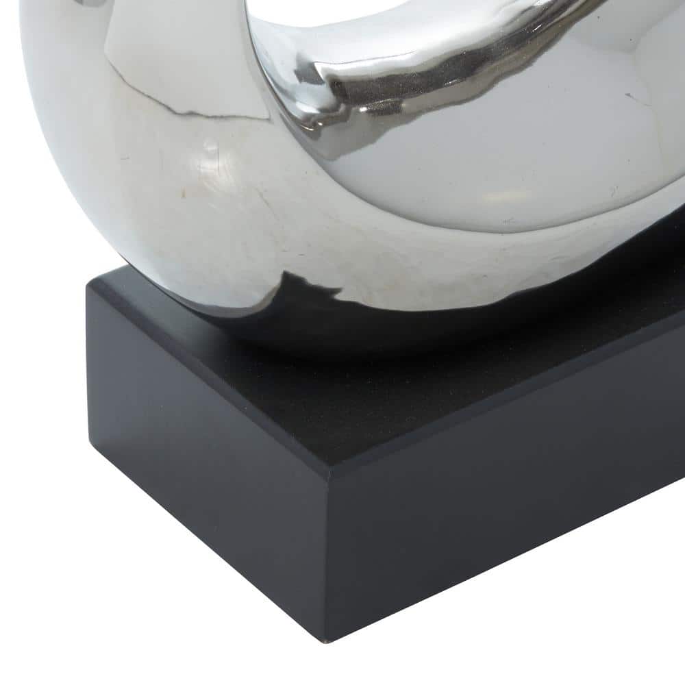 Elegant Silver Swirl 13" Ceramic Abstract Statue with Black Base