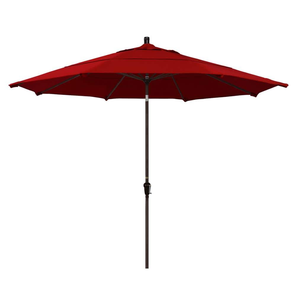 11 ft. Jockey Red Octagon Market Patio Umbrella with Bronze Aluminum Pole