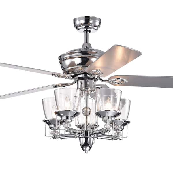Warehouse of Tiffany Monothan 52 in. Indoor Chrome Finish Remote Controlled Ceiling Fan with Light Kit