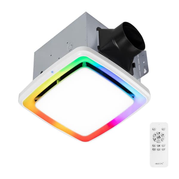 RGB1 White 110 CFM 1.5 Sone Ceiling Bathroom Exhaust Fan with Dimmable and RGB Light, Remote, Humidity Sensor, Square