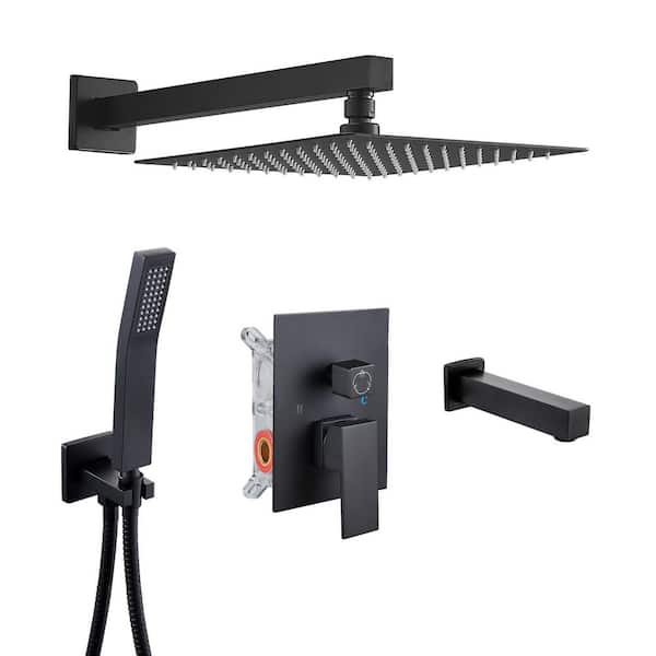 cobbe Luxury Single Handle 1-Spray 10 in. Shower Faucet 2.5 GPM w/ Pressure Balance, Tub, Handheld, in Black (Valve Included)