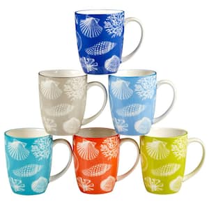 Seaside 14 oz. Mulit-Colored Porcelain Beverage Mugs (Set of 6)