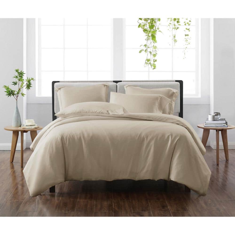 Khaki Full/Queen Microfiber Duvet Cover Set with Shams