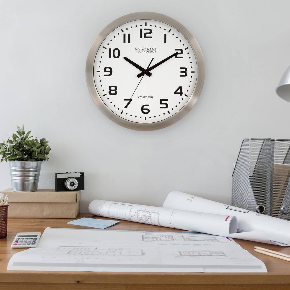 16" Brushed Metal Atomic Wall Clock with White Face