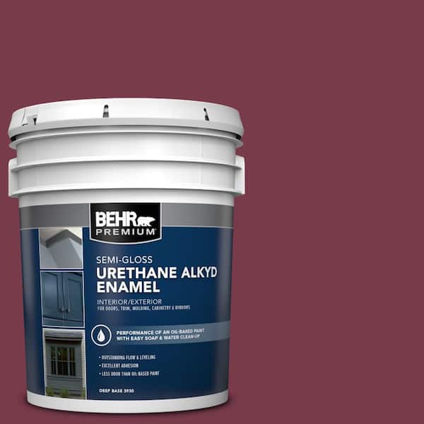 BEHR PREMIUM 5 gal. #BIC-51 July Ruby Urethane Alkyd Semi-Gloss Enamel Interior/Exterior Paint