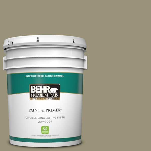 BEHR PREMIUM PLUS 5 gal. #N340-5 Grassy Savannah Semi-Gloss Enamel Low Odor Interior Paint & Primer