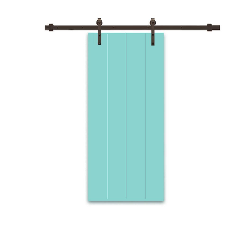 CALHOME 42 in. x 96 in. Mint Green Stained Composite MDF Paneled Interior Sliding Barn Door with Hardware Kit