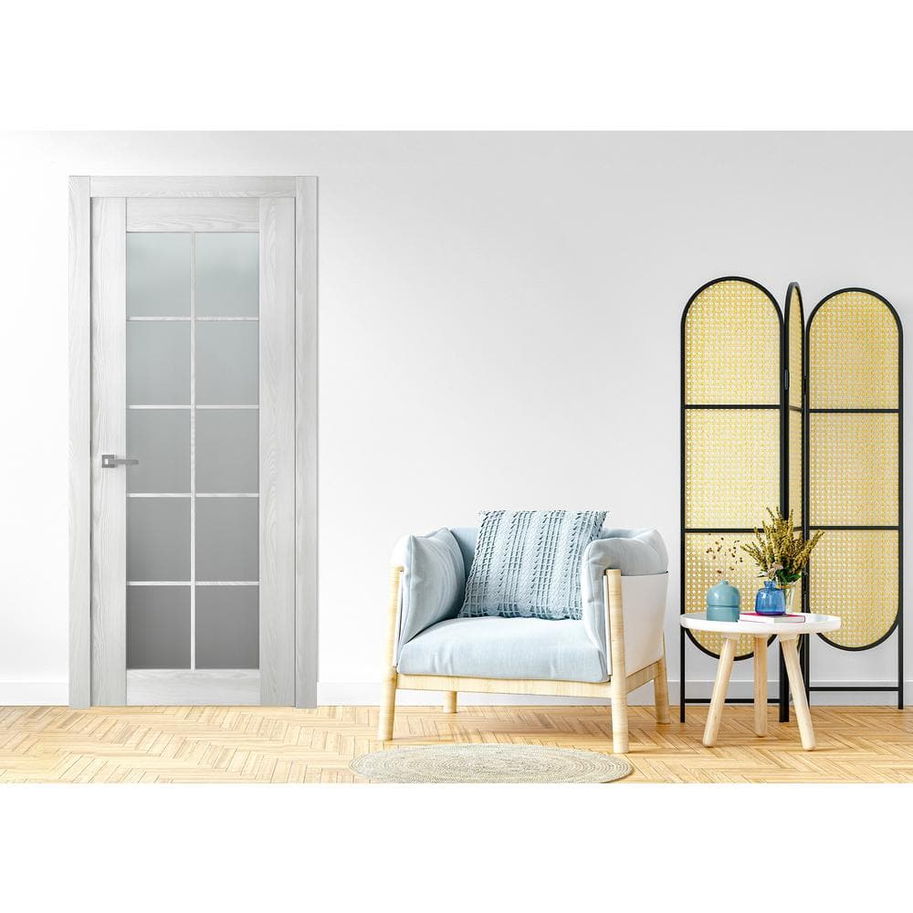 Ribeira Ash 18" x 80" Frosted Glass Paneled Prehung Interior Door