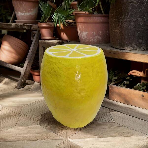 14 in Oversized Resin Yellow Lemon Side Table, Garden Outdoor