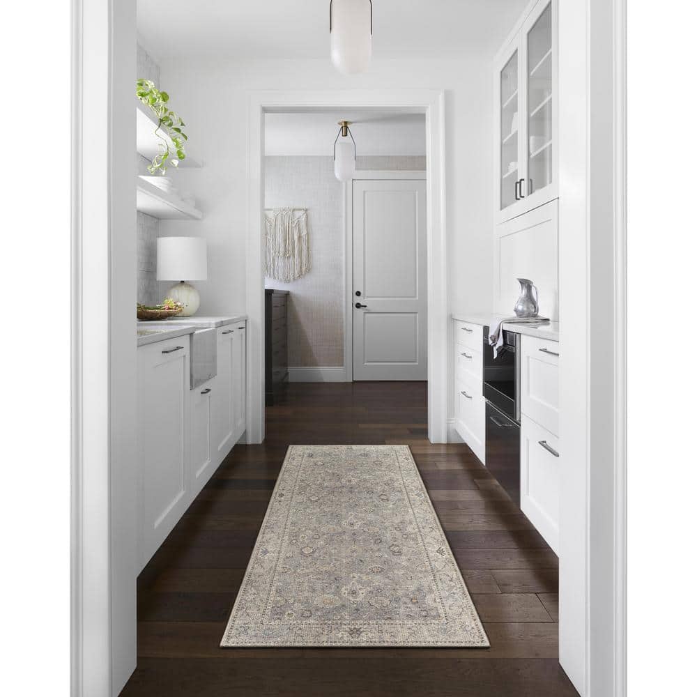 Feather Gray Synthetic Runner Rug, 2'7" x 7'3"