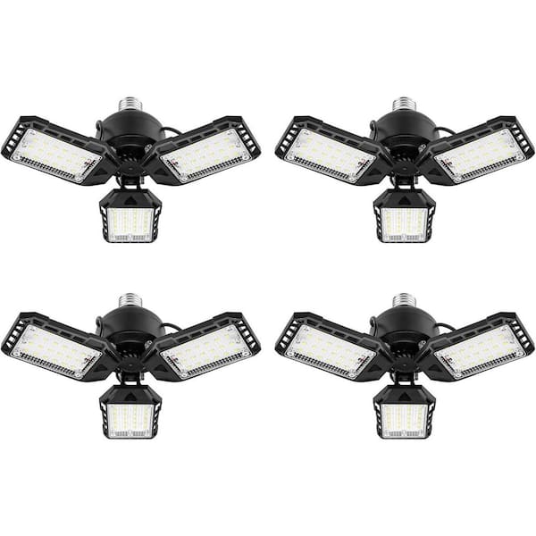 80-Watt 8000 Lumen LED Garage Ceiling Lights with 3 Deformable Panels 6500K E26/E27 Bulb 4-Pack for Workshop Basement