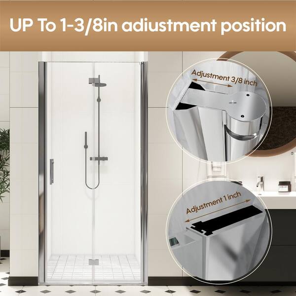 FORCLOVER 36 in. W to 37-3/8 in. W x 72 in. H Bi-Fold Frameless Shower Door in Chrome with Clear Glass