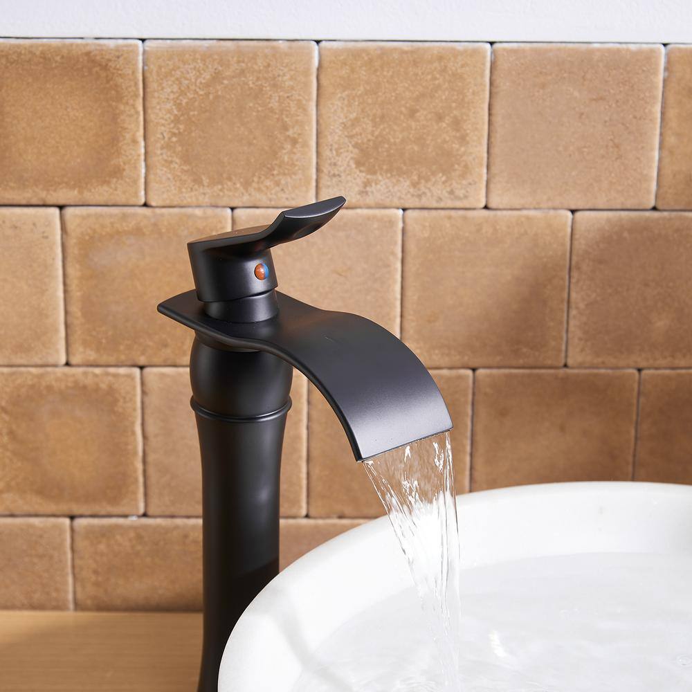 Matte Black Single Handle Waterfall Vessel Sink Faucet