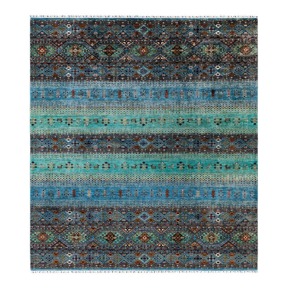 Tribal Light Blue 9 X 12 Hand Knotted Wool Indoor Area Rug price history on PriceWatchPro
