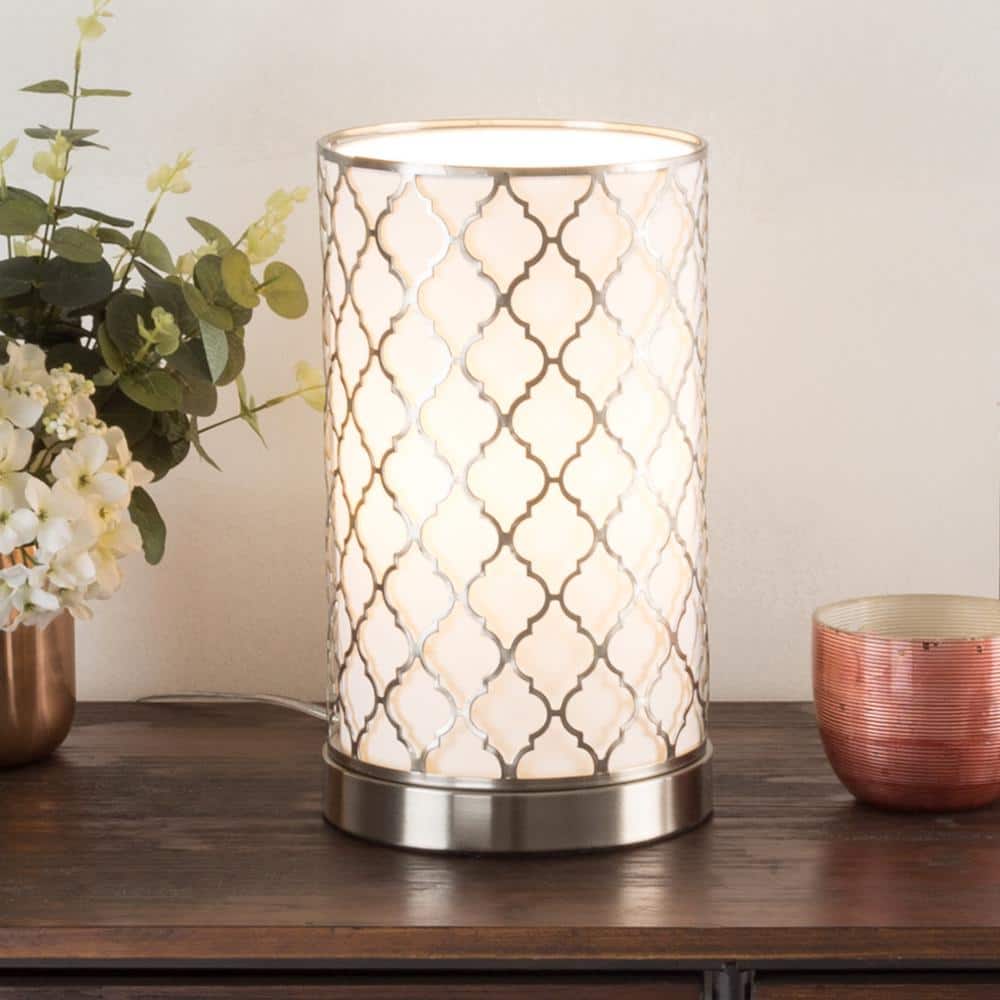 Lavish Home 11.5 in. Steel Uplight Lamp with Quatrefoil Pattern Fabric Shade HW1000027 The Home Depot