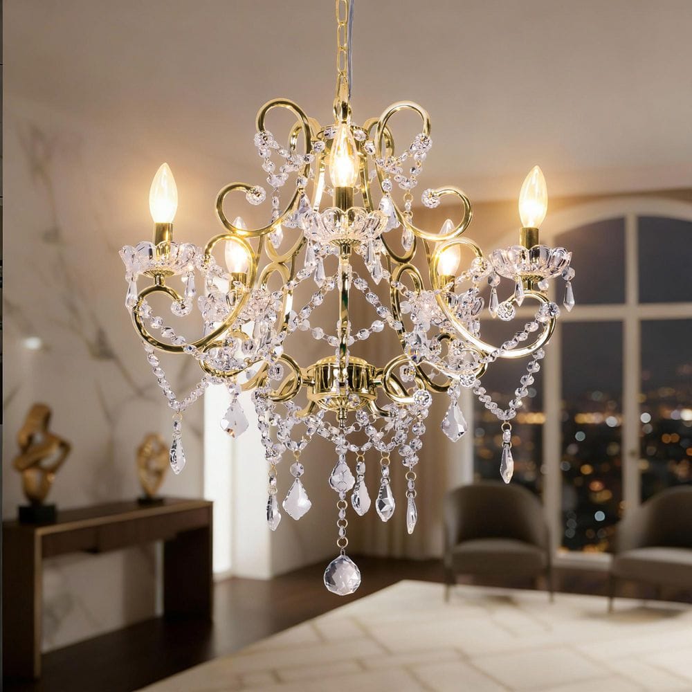Maxax Atlanta 5-Light 22 in. Gold Crystal Traditional Candle