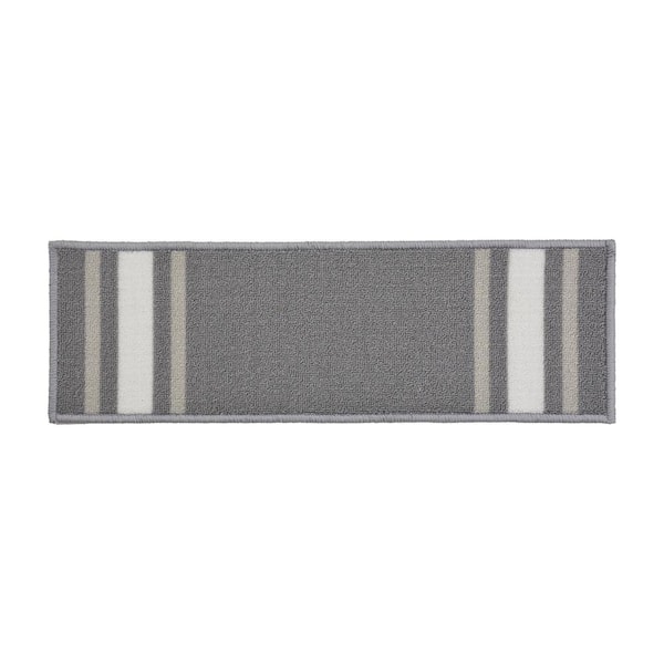 Solid Border Custom Size Gray 8 in. x 36 in. Indoor Carpet Stair Tread Cover Slip Resistant Backing (Set of 13)