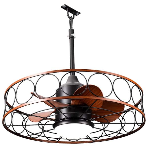 24 in. Smart Outdoor Black and Brown Dimmable Ceiling Fan with LED Light and Remote