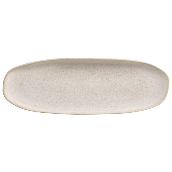 14.17 in. Latte Beige Stoneware Shallow Oval Platter Large Organic (Set of 4)