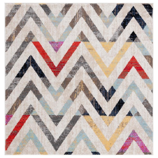 SAFAVIEH Adirondack Ivory/Gray Rust 6 ft. x 6 ft. Contemporary Chevron Square Area Rug
