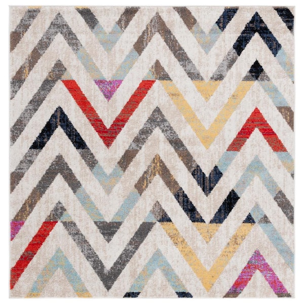 SAFAVIEH Adirondack Ivory/Gray Rust 6 ft. x 6 ft. Contemporary Chevron Square Area Rug