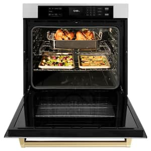 Autograph Edition 30 in. Electric Single Wall Oven with Air Fry in Stainless Steel with Champagne Bronze Handle