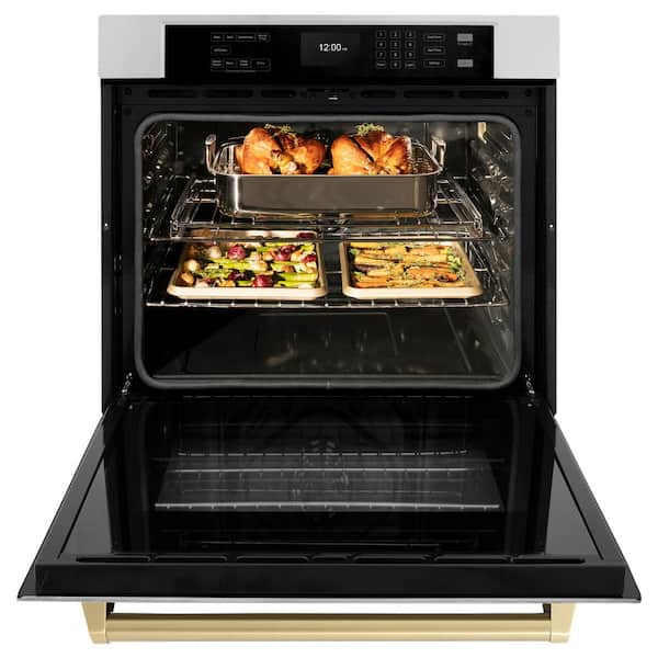 Autograph Edition 30 in. Electric Single Wall Oven with Air Fry in Stainless Steel with Champagne Bronze Handle