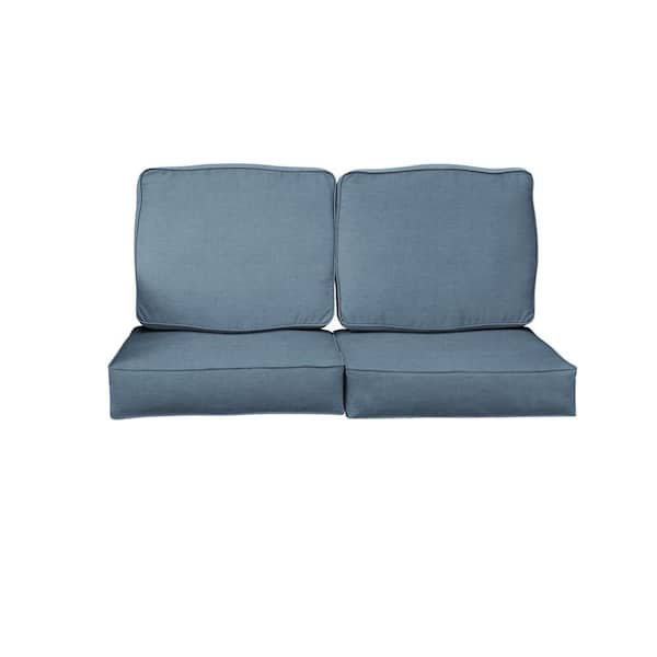 SORRA HOME 23 in. x 23.5 in. Sunbrella Spectrum Denim Deep Seating Indoor/Outdoor Loveseat Cushion