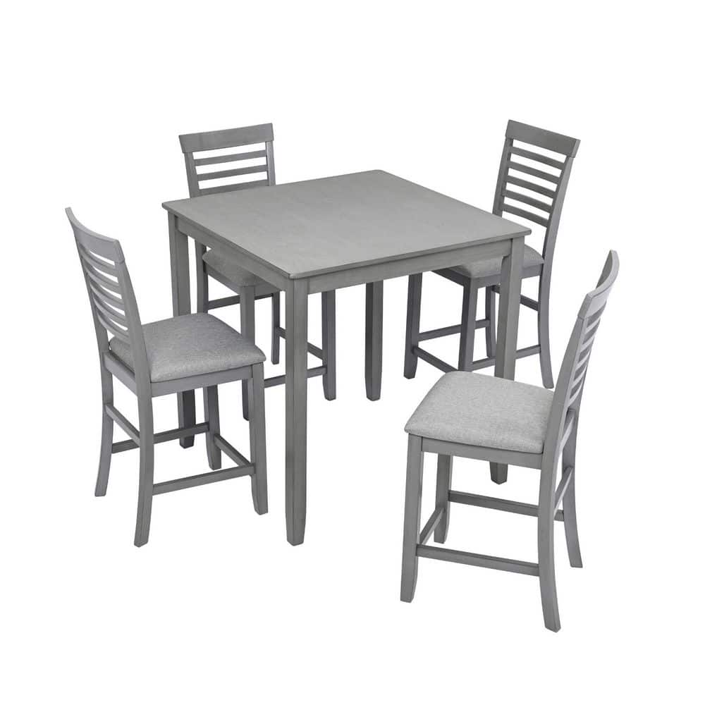 Drelmont Country Rustic 5 Piece Gray Square MDF Wood Counter Height Dining Table Set with Upholstered Chair, Seats 4 price history on PriceWatchPro