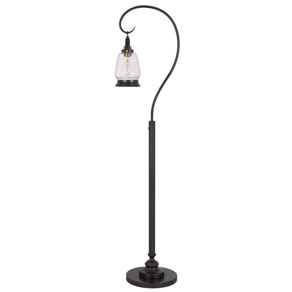 63.5 in. Height Lantern Charcoal Gray Lantern Metal Floor Lamp with Clear G