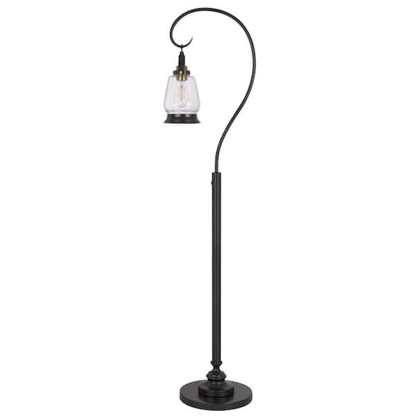 63.5 in. Height Lantern Charcoal Gray Lantern Metal Floor Lamp with Clear Glass Shade and 1-Light