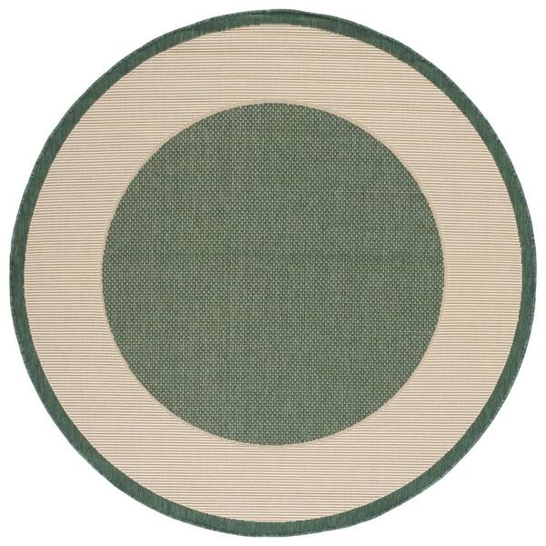 Courtyard Dark Green/Beige 5 ft. x 5 ft. Border Solid Color Indoor/Outdoor Round Area Rug