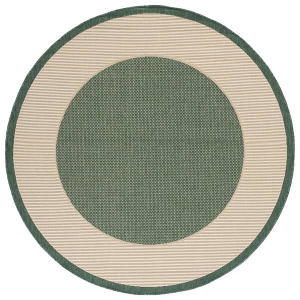 Courtyard Dark Green/Beige 7 ft. x 7 ft. Border Solid Color Indoor/Outdoor Round Area Rug