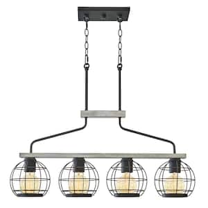 Wellington 60-Watt 4-Light Textured Black Farmhouse Island Pendant Light with Textured Black Shade, No Bulb Included