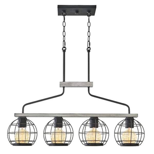 Kira Home Wellington 60-Watt 4-Light Textured Black Farmhouse Island Pendant Light with Textured Black Shade, No Bulb Included