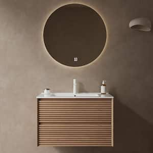 30 in. W x 18.3 in. D x 20.4 in. H Floating Bath Vanity in Natural Walnut with White Ceramic Top, Pre-Assembled