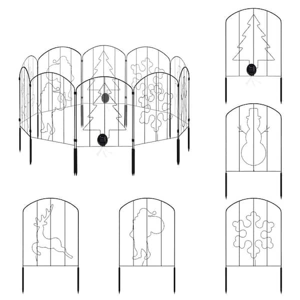 Oumilen 22 in. H x 10.4 ft. L Metal Solar Lighted Garden Fence 10 Panels with Christmas Pattern and String Lights
