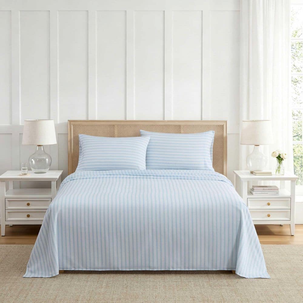 Tate Stripe 4-Piece White/Hydrangea Blue Microfiber King Sheet Set price history on PriceWatchPro