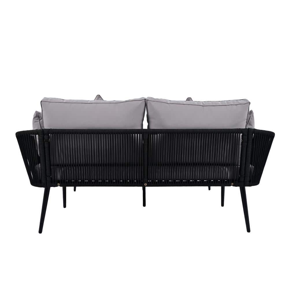 Wicker Outdoor Chaise Lounge Day Bed Nylon Rope Backrest with Gray Washable