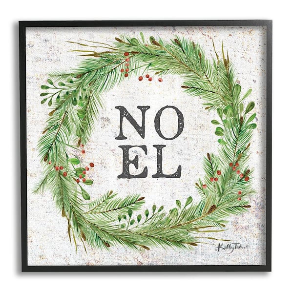 Stupell Industries Noel Seasonal Wreath by Kelley Talent 1 Piece Framed Graphic Print Typography Poster Art Print 12 in. x 12 in.