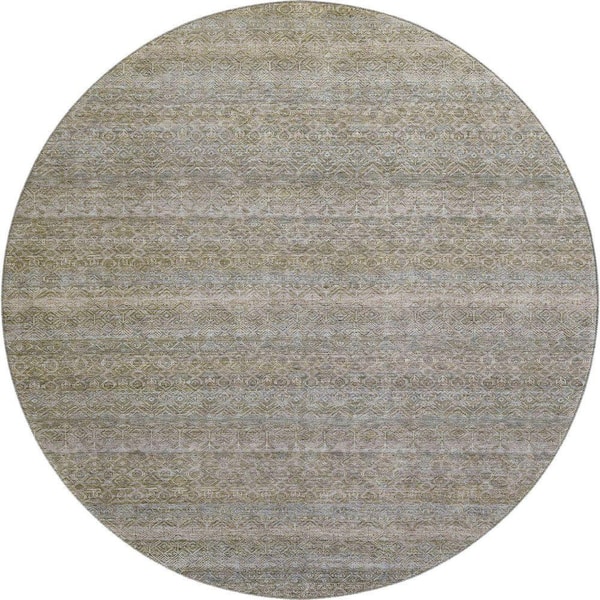 Mayfield Premium Machine Washable Abstract AMF2105 Khaki 8 ft. x 8 ft. Round Rug