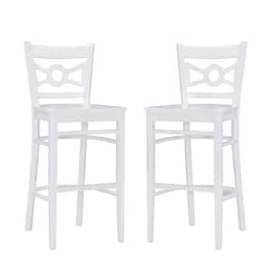 Stacey 30 in. White High Back Wood Bar Stool with Wood Seat Set of 2