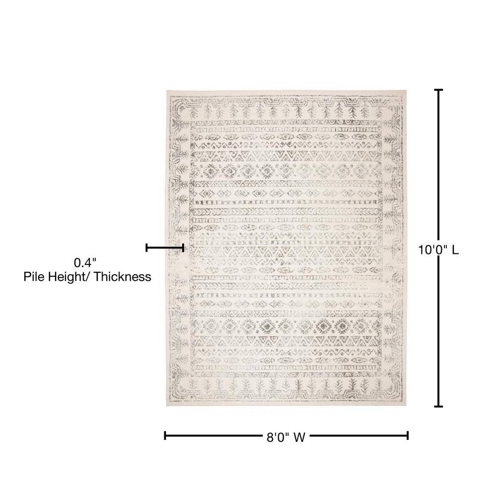 Ivory & Grey Synthetic 8' x 10' Hand-Knotted Area Rug