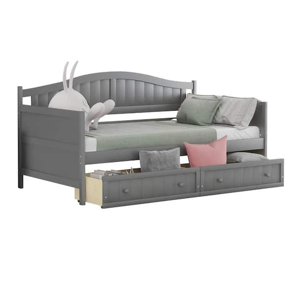 Polibi Gray Twin Wooden Daybed with 2 drawers (78.2 in. L x 42.3 in. W x 35.4 in. H)
