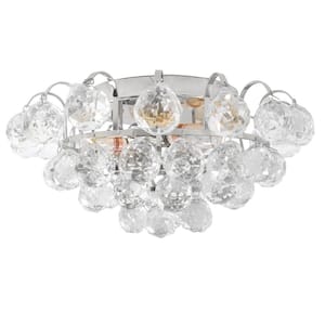 15.7 in. 3 Light Silver Semi-Flush Mount Modern Chandelier with Crystal Hanging Raindrops