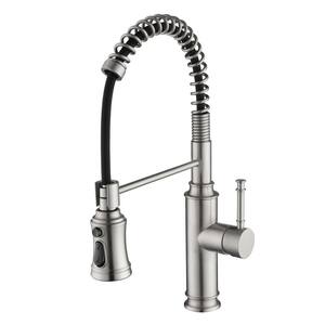 Spring Faucet Single Handle Pull Down Sprayer Kitchen Faucet with Advanced Spray in Brushed Nickel