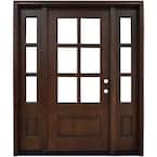 60 in. x 80 in. Savannah Clear 6 Lite LHIS Mahogany Stained Wood Prehung Front Door with Double 10 in. Sidelites