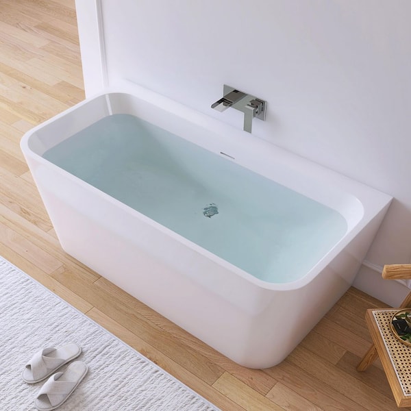 59 in. x 29.5 in. Acrylic Flatbottom Freestanding Soaking Bathtub in White