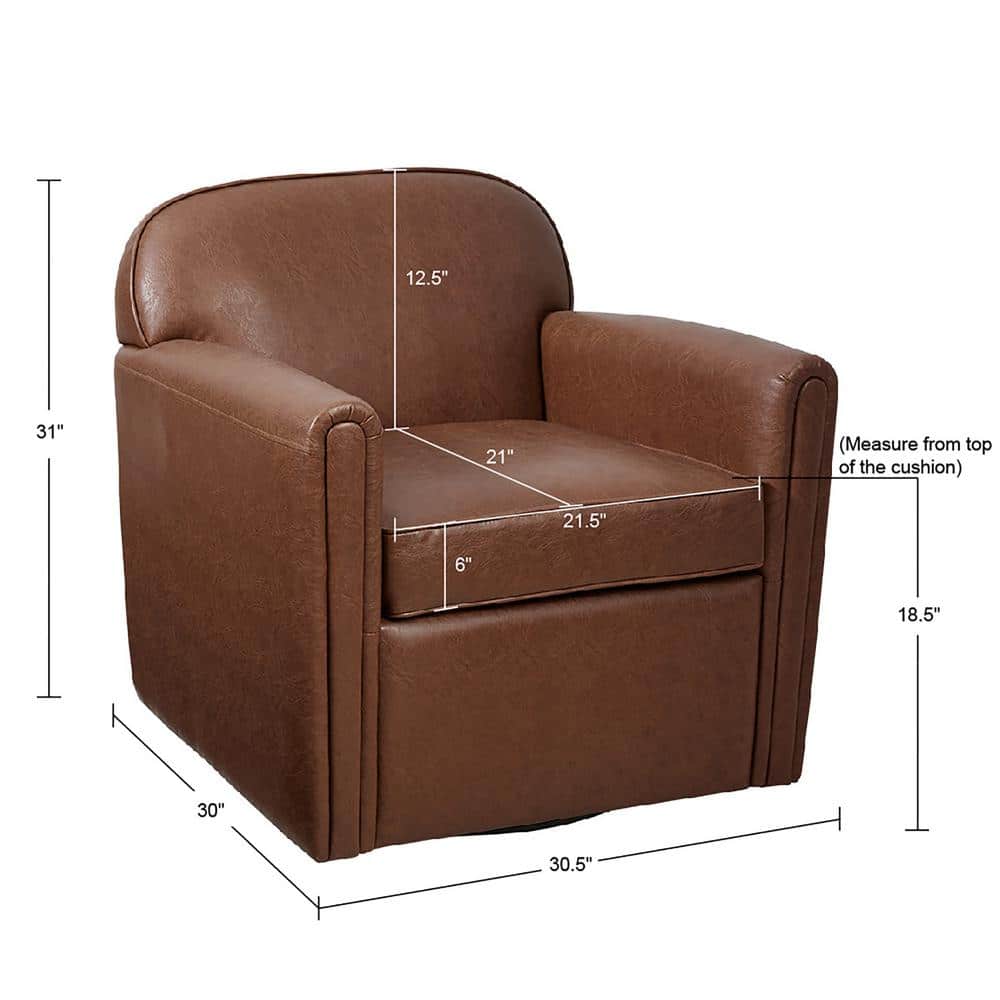 Brown Faux Leather Swivel Accent Chair with Manufactured Wood